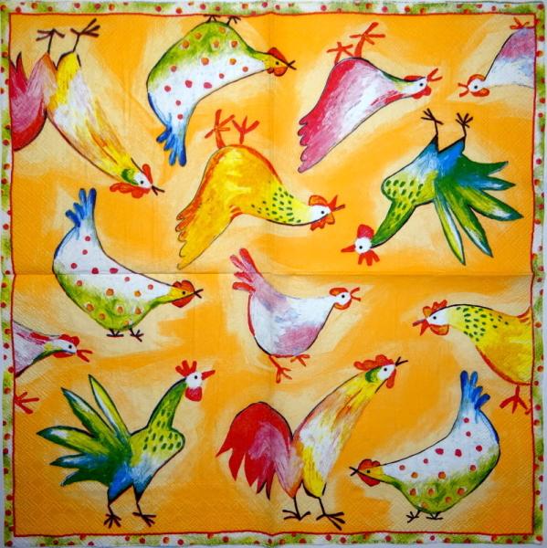 012 Rooster,  Hen - 3 ply - (orange)